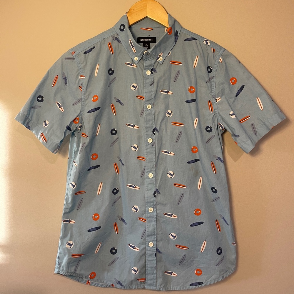 Nordstrom Light Blue Surfboard Print Men's Shirt